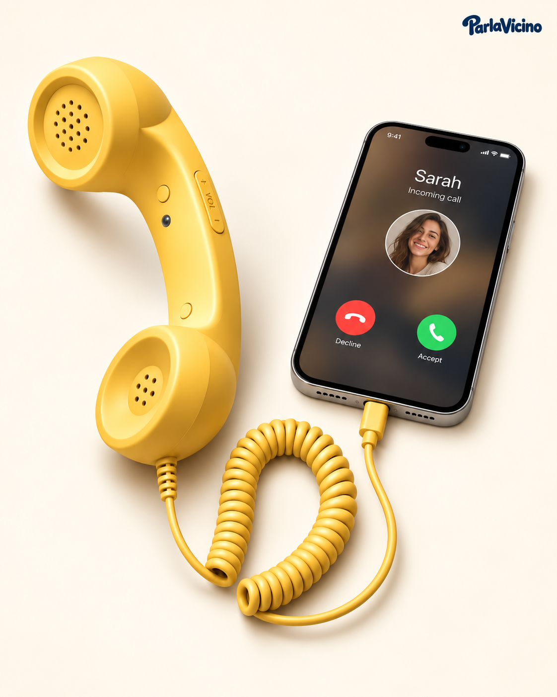 ParlaVicino cornetta retrò collegata allo smartphone